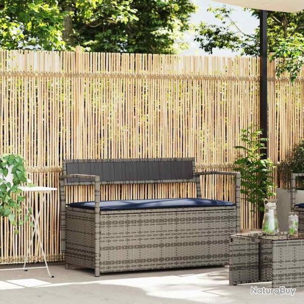 Banc de rangement de jardin avec coussin gris r�sine tress�e