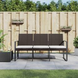 Banc de jardin &agrave; 3 places avec coussins marron PP rotin