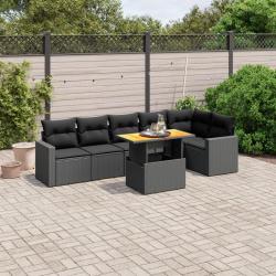 Salon de jardin 7 pcs avec coussins noir r&eacute;sine tress&eacute;e