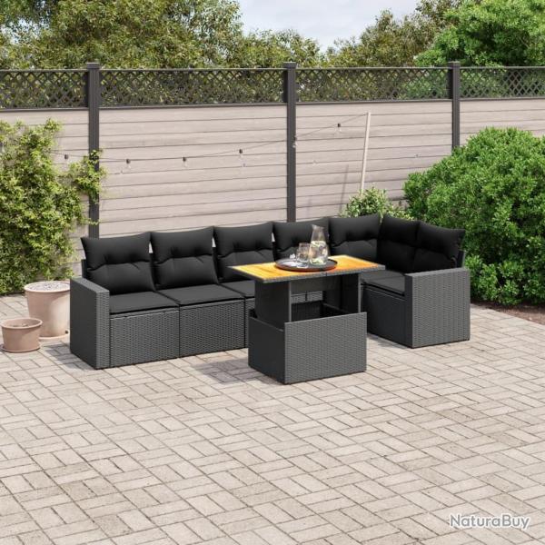 Salon de jardin 7 pcs avec coussins noir r�sine tress�e