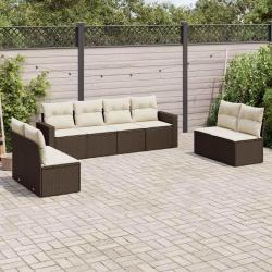 Salon de jardin 8 pcs avec coussins marron r&eacute;sine tress&eacute;e