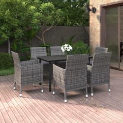 Ensemble &agrave; manger de jardin coussins 7 pcs R&eacute;sine tress&eacute;e Verre