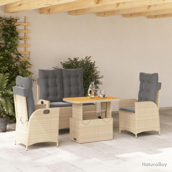 Ensemble � manger de jardin coussins 4 pcs beige r�sine tress�e