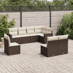 Salon de jardin 8 pcs avec coussins marron r&eacute;sine tress&eacute;e