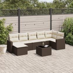 Salon de jardin 8 pcs avec coussins marron r&eacute;sine tress&eacute;e