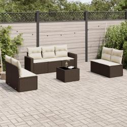 Salon de jardin 8 pcs avec coussins marron r&eacute;sine tress&eacute;e