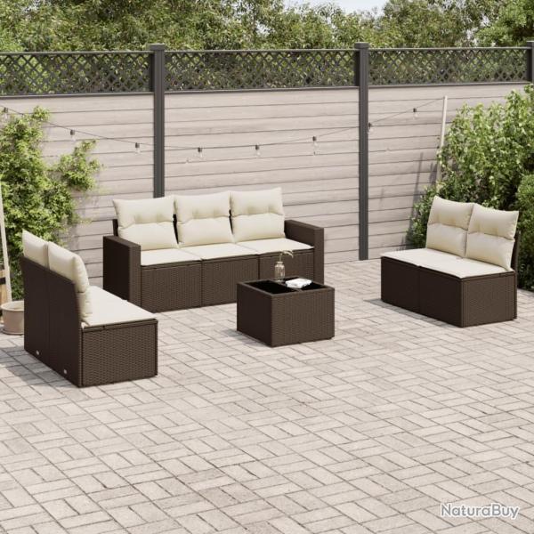 Salon de jardin 8 pcs avec coussins marron r�sine tress�e