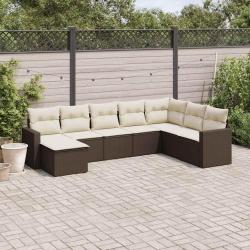 Salon de jardin 8 pcs avec coussins marron r&eacute;sine tress&eacute;e