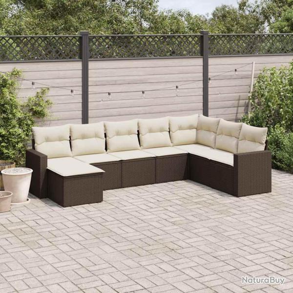 Salon de jardin 8 pcs avec coussins marron r�sine tress�e