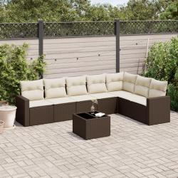 Salon de jardin 8 pcs avec coussins marron r&eacute;sine tress&eacute;e