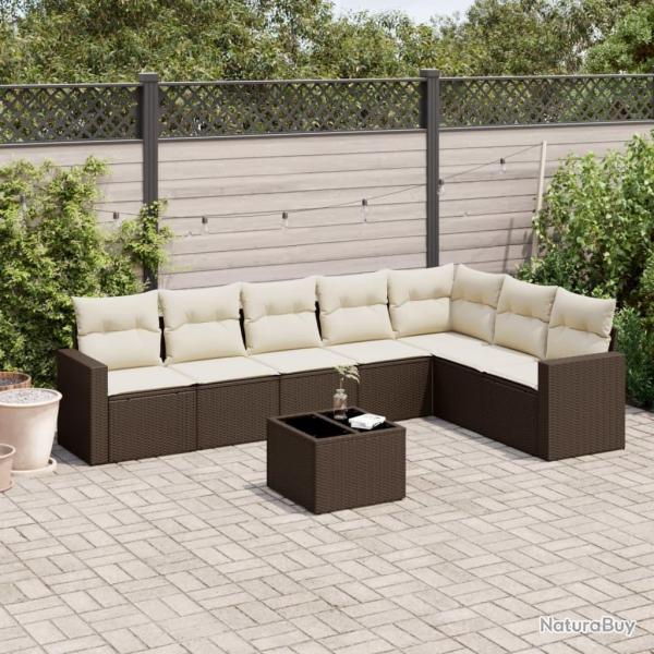 Salon de jardin 8 pcs avec coussins marron r�sine tress�e