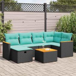 Salon de jardin 7 pcs avec coussins noir r&eacute;sine tress&eacute;e