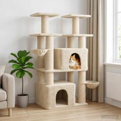 Arbre &agrave; chat avec poteaux &agrave; griffer en sisal 2 pc Cr&egrave;me 147 cm