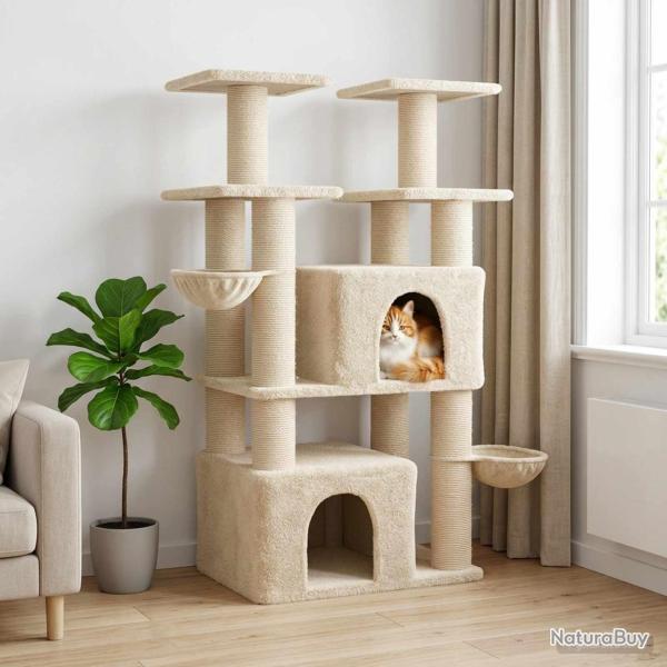 Arbre � chat avec poteaux � griffer en sisal 2 pc Cr�me 147 cm