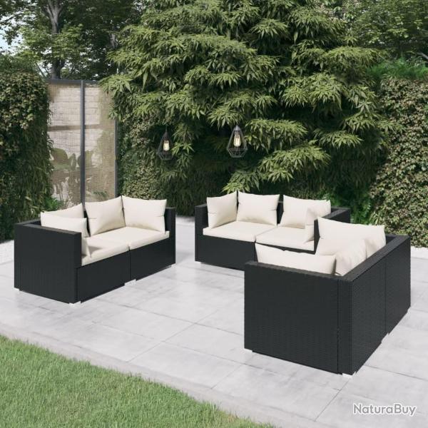 Salon de jardin 6 pcs avec coussins R�sine tress�e Noir