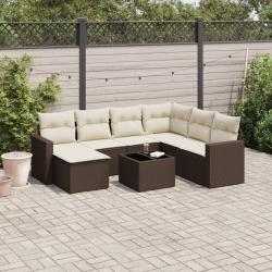 Salon de jardin 8 pcs avec coussins marron r&eacute;sine tress&eacute;e