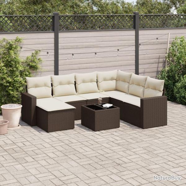 Salon de jardin 8 pcs avec coussins marron r�sine tress�e