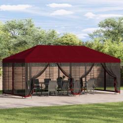 Gazebo avec murs lat&eacute;raux 6 x 3 m Bordeaux Polyester et Acier