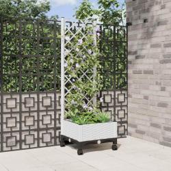 Bac de jardin avec treillis et roues Blanc 40 x 40 x 131,5 cm