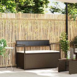 Banc de rangement de jardin avec coussin marron r&eacute;sine tress&eacute;e