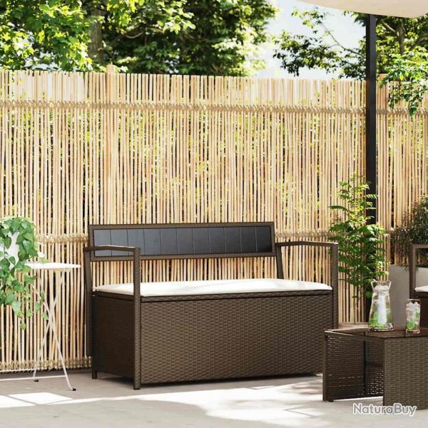 Banc de rangement de jardin avec coussin marron r�sine tress�e