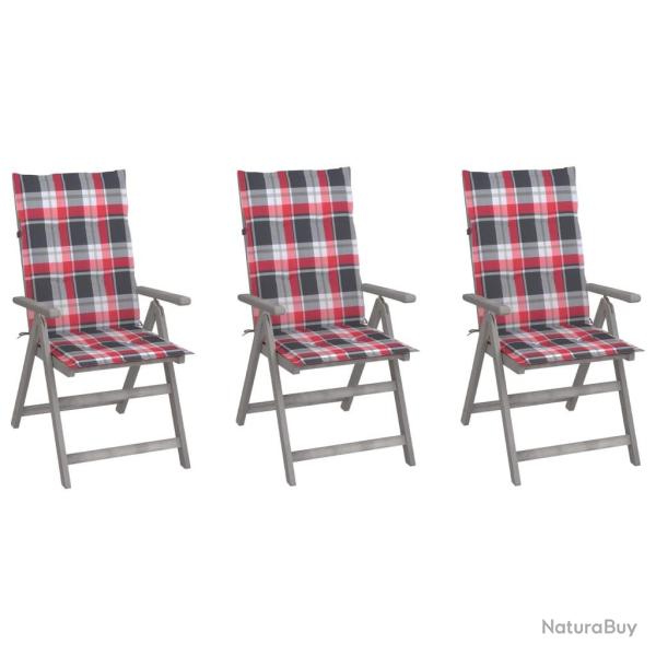Chaises inclinables de jardin lot de 3 et coussins Bois acacia