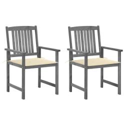 Chaises de jardin et coussins lot de 2 Gris Bois acacia massif