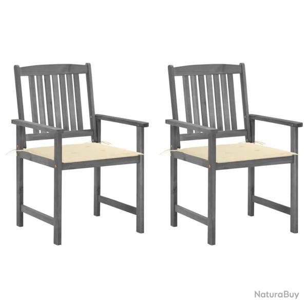 Chaises de jardin et coussins lot de 2 Gris Bois acacia massif