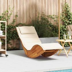 Chaise longue &agrave; bascule avec coussin en bois d'acacia massif