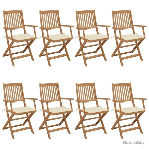 Chaises pliables de jardin lot de 8 avec coussins Bois d'acacia