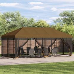 Gazebo avec murs lat&eacute;raux 6 x 3 m Taupe Polyester et Acier 190