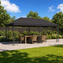 Gazebo avec murs lat&eacute;raux 6 x 3 m Anthracite Polyester et Acier