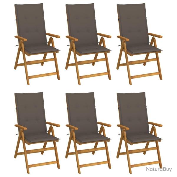 Chaises pliables de jardin lot de 6 avec coussins Bois d'acacia