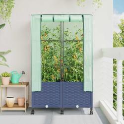 Jardini&egrave;re de jardin avec couverture de serre et roues 2 pc PP