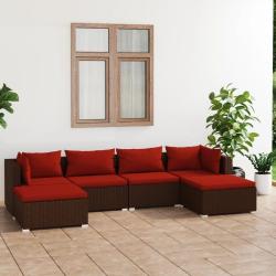 Salon de jardin 6 pcs avec coussins R&eacute;sine tress&eacute;e Marron
