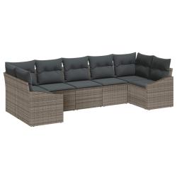 Ensemble de canap&eacute; de jardin avec stockage 7 pcs Gris polyrotin