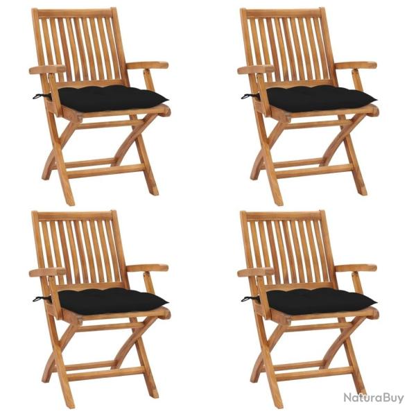 Chaises pliables de jardin avec coussins lot de 4 Teck solide
