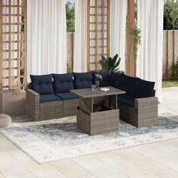 Ensemble de canap&eacute; de jardin 7 pcs avec coussins gris r&eacute;sine tress&eacute;e