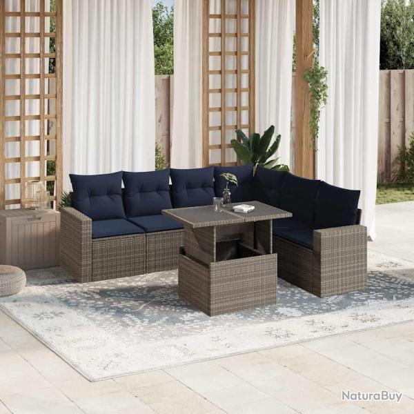 Ensemble de canap� de jardin 7 pcs avec coussins gris r�sine tress�e