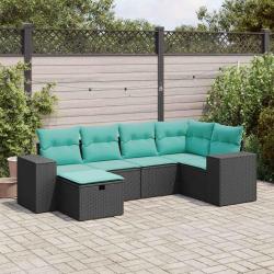Salon de jardin 6 pcs avec coussins noir r&eacute;sine tress&eacute;e