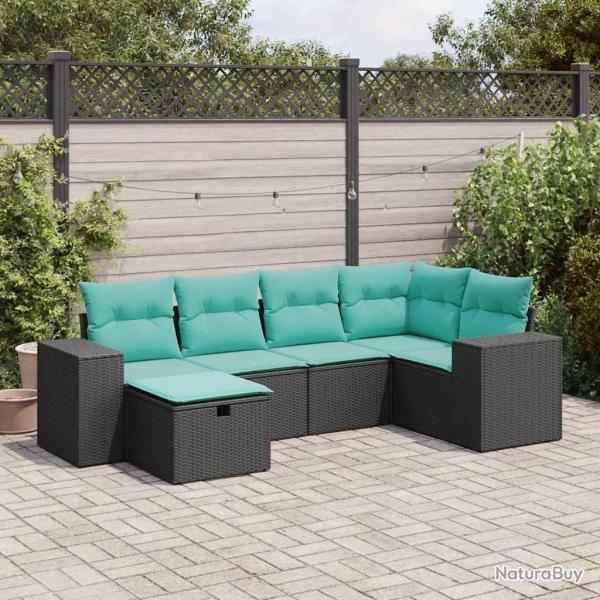 Salon de jardin 6 pcs avec coussins noir r�sine tress�e