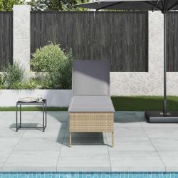 Transat avec coussin beige 55x200x44cm r&eacute;sine tress&eacute;e