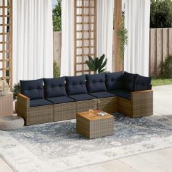 Ensemble de canap&eacute; de jardin 7 pcs avec coussins gris r&eacute;sine tress&eacute;e