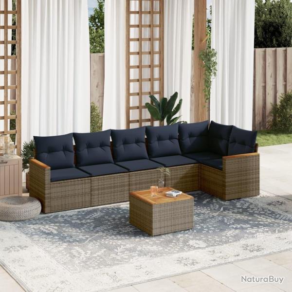 Ensemble de canap� de jardin 7 pcs avec coussins gris r�sine tress�e