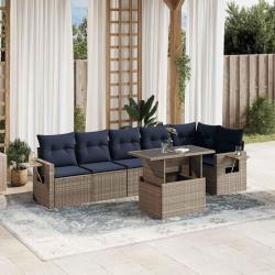 Ensemble de canap&eacute; de jardin 7 pcs avec coussins gris r&eacute;sine tress&eacute;e
