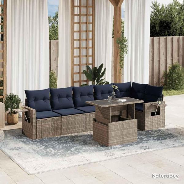 Ensemble de canap� de jardin 7 pcs avec coussins gris r�sine tress�e