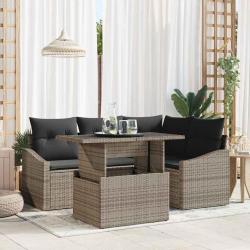Ensemble de canap&eacute; de jardin avec coussin R&eacute;glable 5 pcs Gris