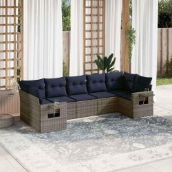 Ensemble de canap&eacute; de jardin 7 pcs avec coussins gris r&eacute;sine tress&eacute;e