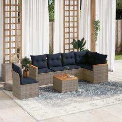 Ensemble de canap&eacute; de jardin 7 pcs avec coussins gris r&eacute;sine tress&eacute;e