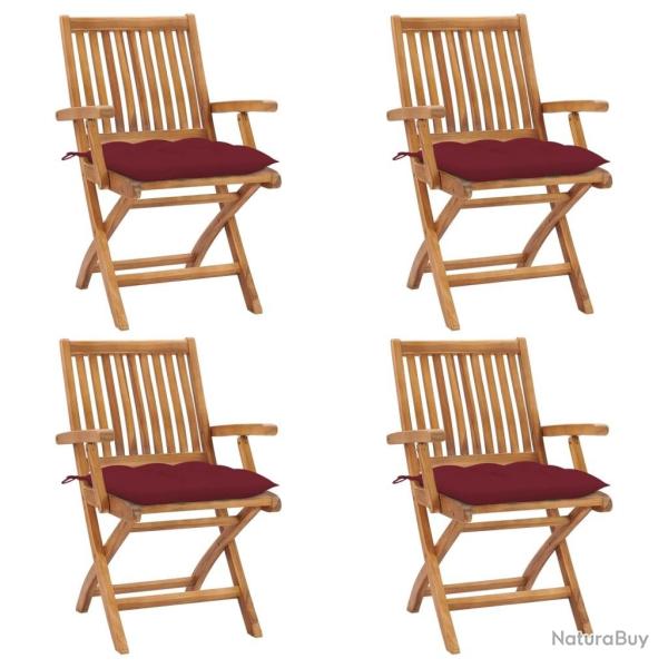 Chaises pliables de jardin avec coussins lot de 4 Teck solide